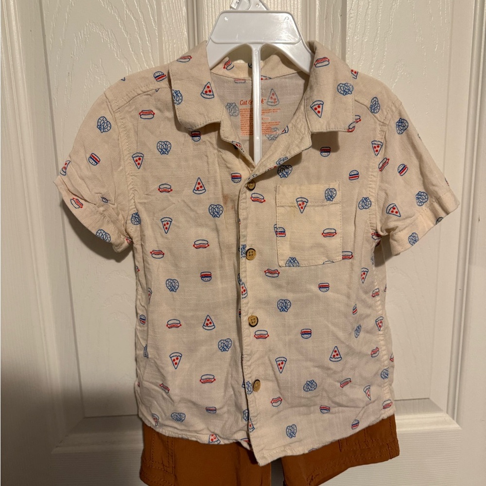 Cat & Jack Kids Cream Pizza and Heart Print Shirt Set